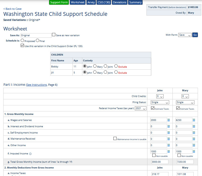 Washington State Child Support Schedule